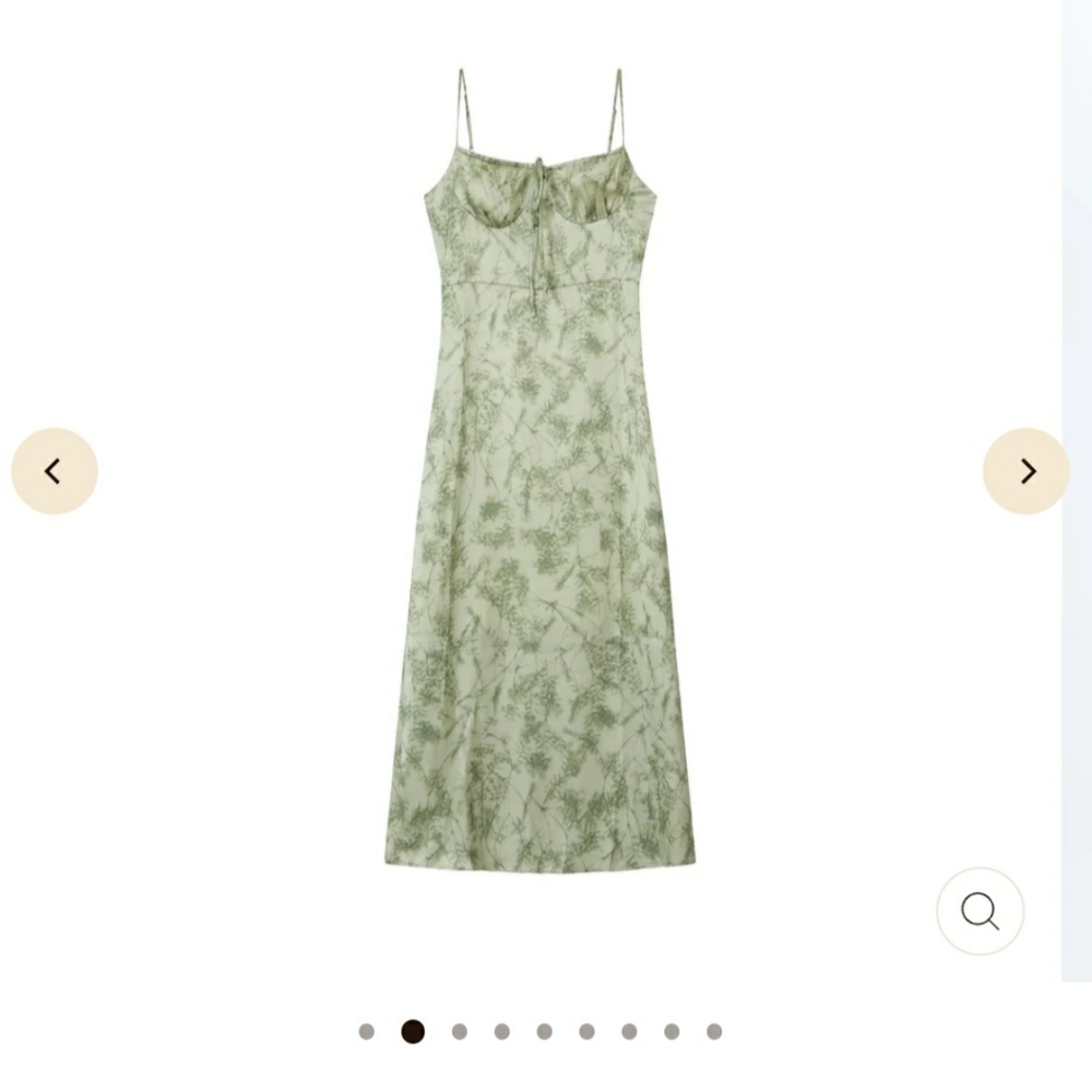 NWT Women's Mirra Masa Green Midi Floral Satin Slip on Dress Fairy Feminine Sz S